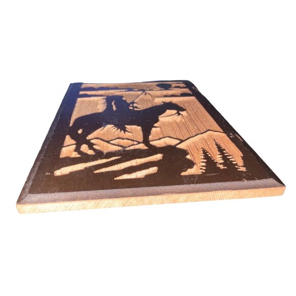 Native Indian Design Carved Wooden Plaque Horseback Souvenir Sequoia & General G - Picture 4 of 6